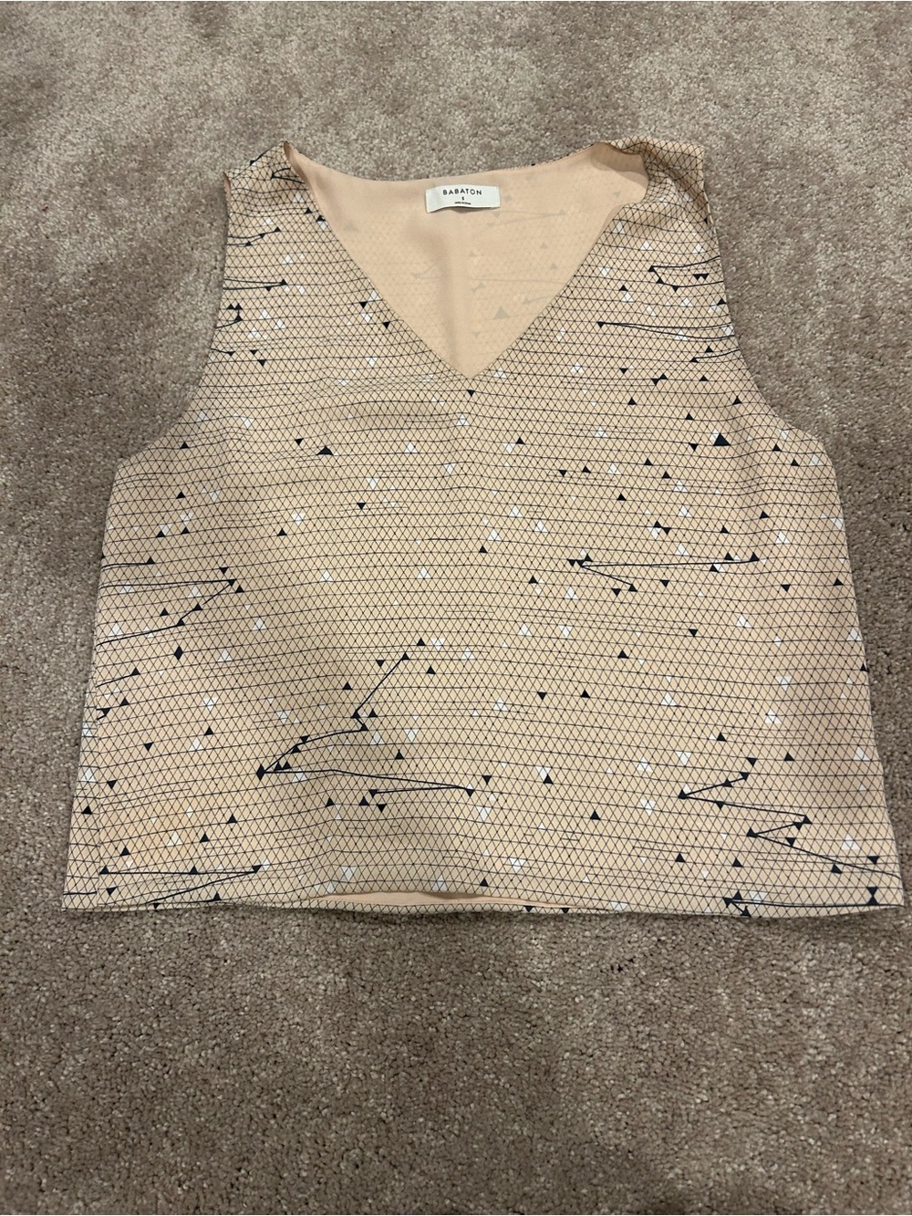 Babaton Beige Geometric V-Neck Tank Top